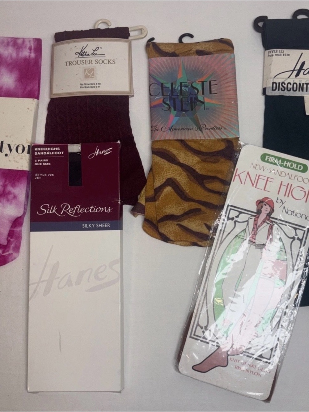 Lot of 7 VTG & Mixed Brand Stockings Women OS Multicolor Knee High Hosiery Lot